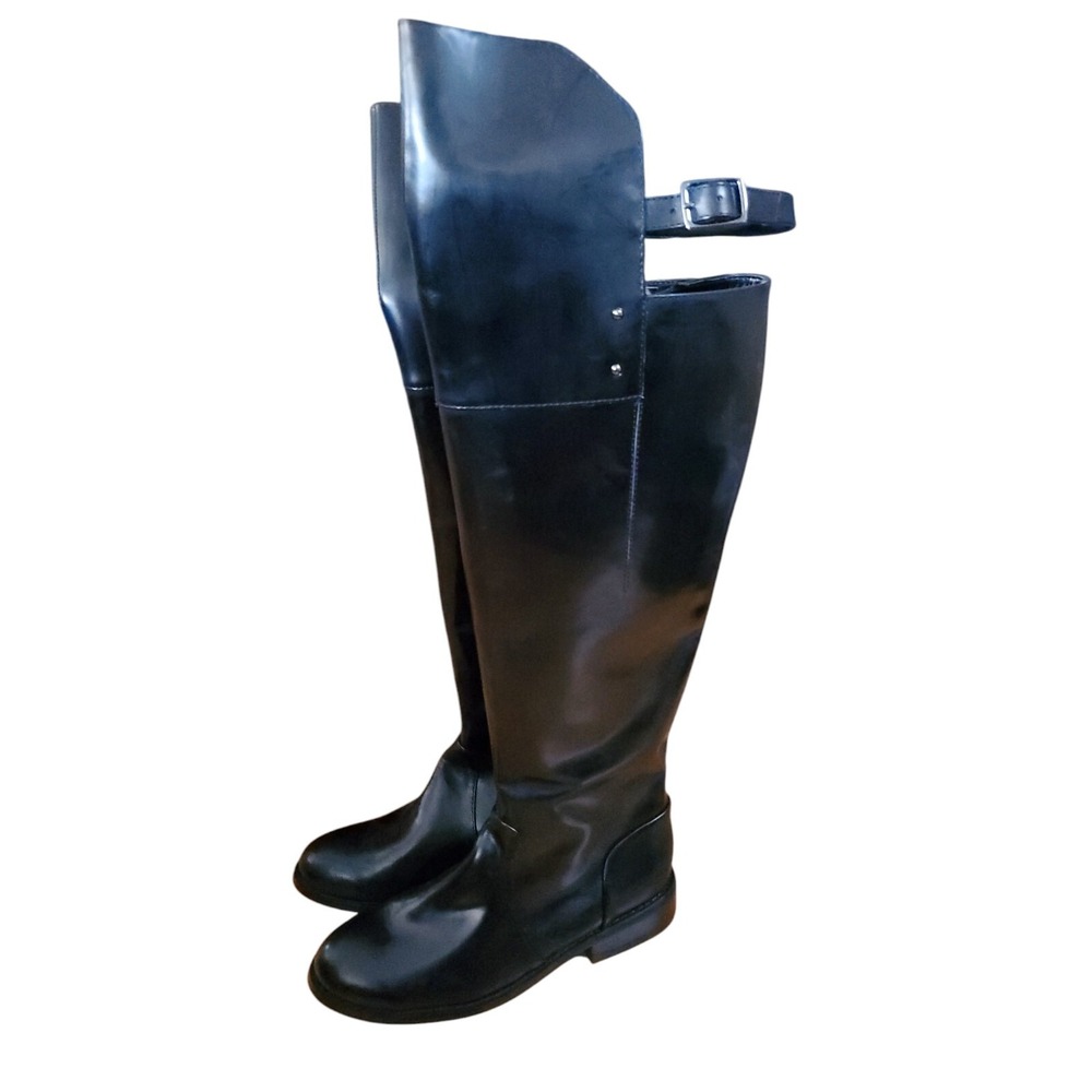 Renvy Black Leather/ Over The Knee Buckled Equestrian Boots Size 7 Motoβ Biker